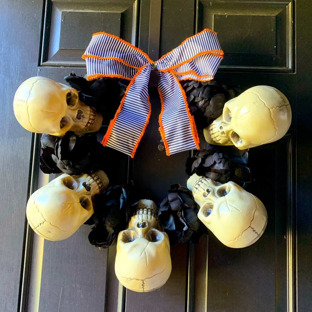 Handmade Skull and Flower Halloween Wreath